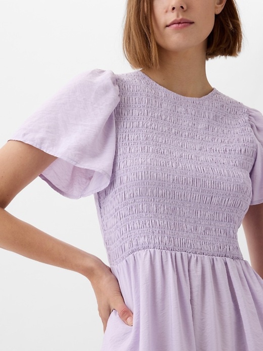 Gap lavender smocked mini dress size XL pockets cottagecore summer dress